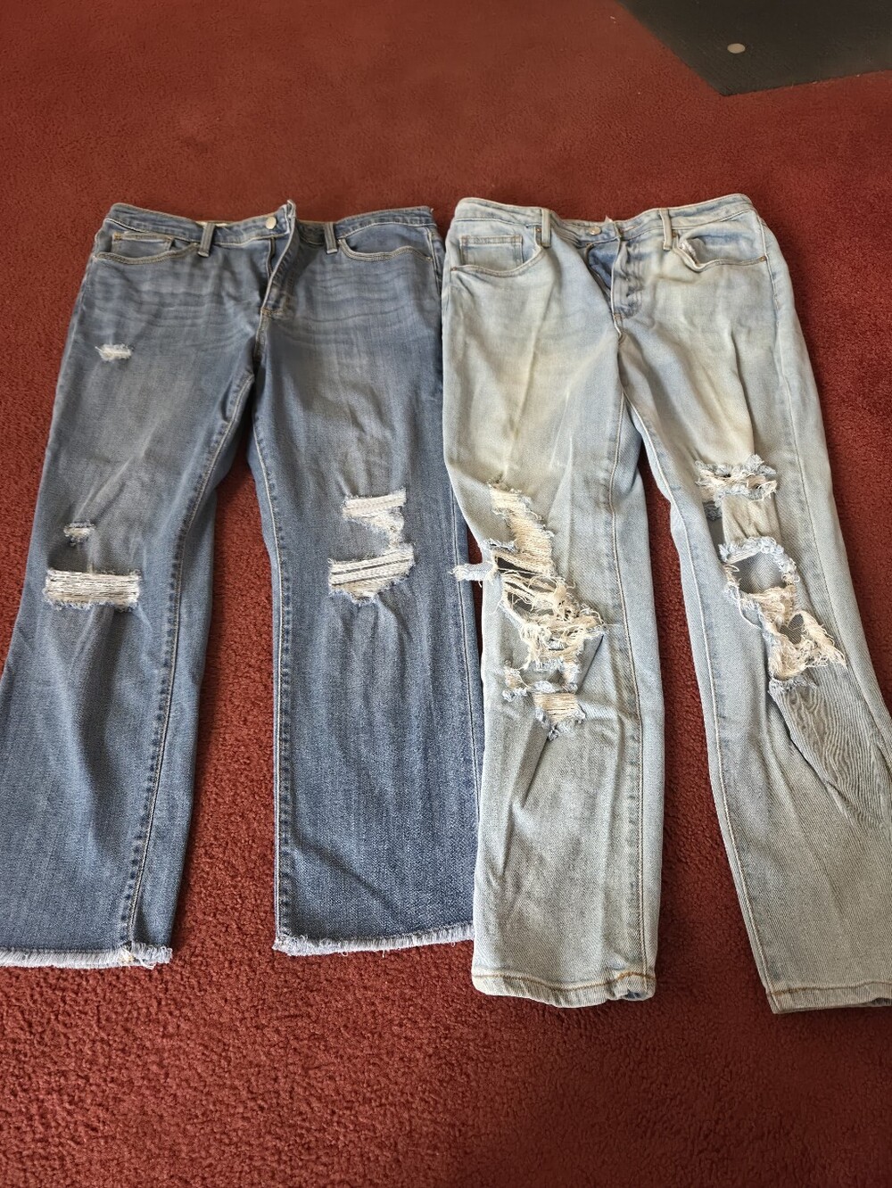 Distressed Women's Jeans - Light Blue and Medium Blue